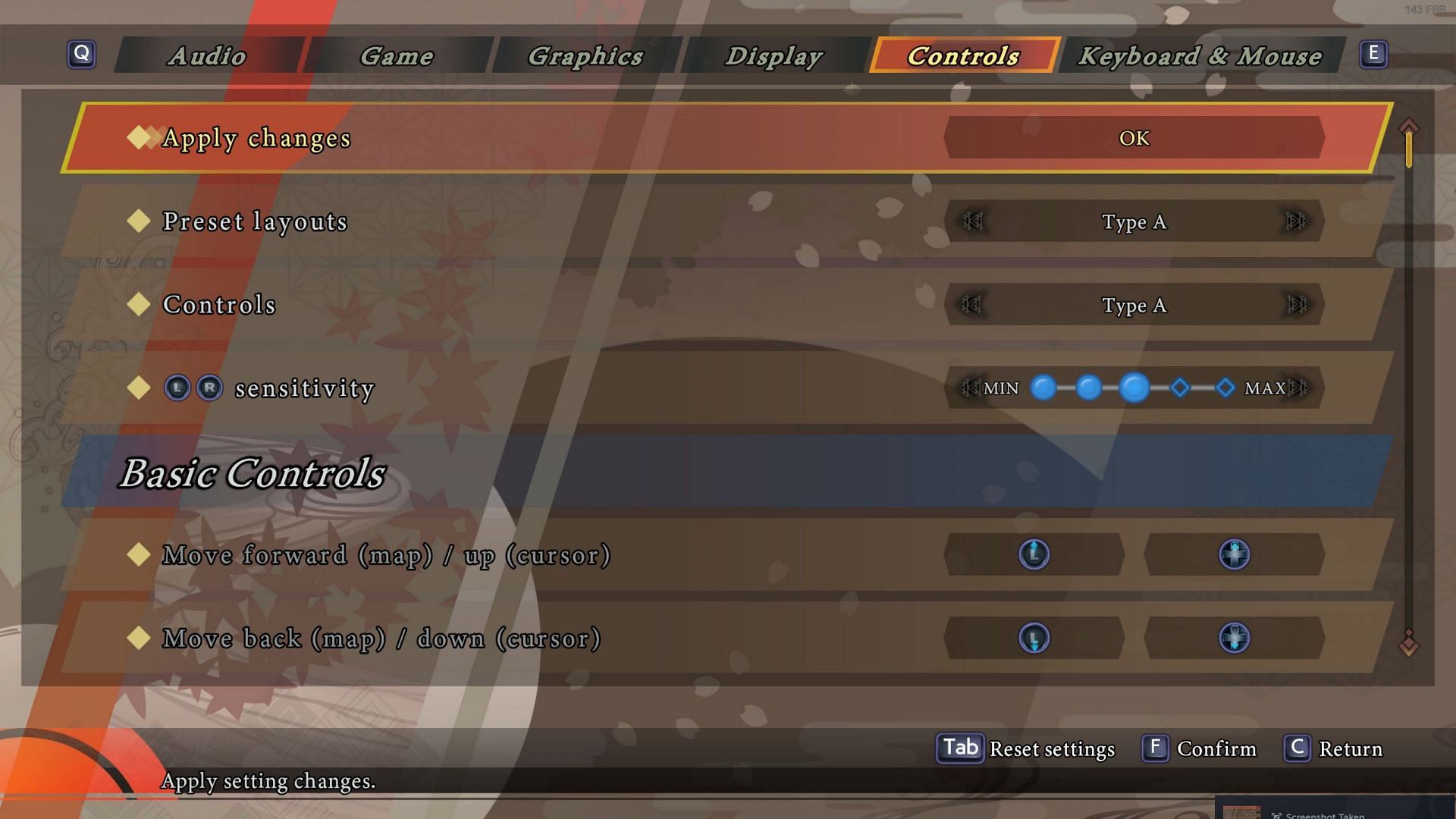 Controls menu in RAIDOU Remastered (Image via SEGA)